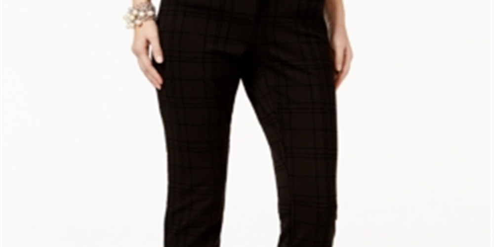 Alfani Women's Flocked Plaid Skinny Pants Black Size -14P