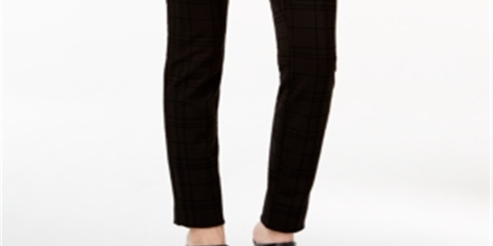Alfani Women's Flocked Plaid Skinny Pants Black Size -14P