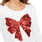 INC International Concepts Women's Sequin Bow Top White Size M