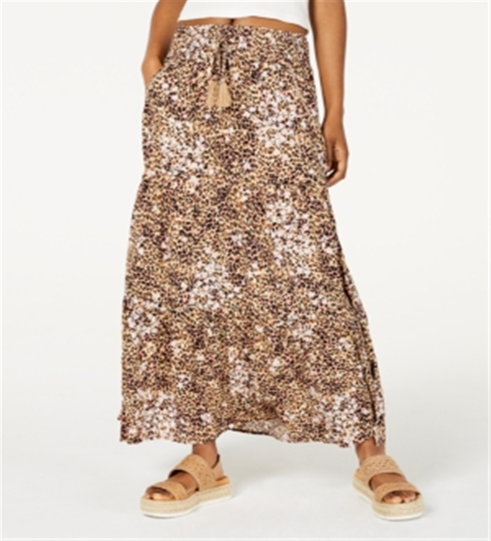 American Rag Junior's Printed Smocked Waist Maxi Skirt Brown Size L