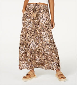 American Rag Junior's Printed Smocked Waist Maxi Skirt Brown Size L