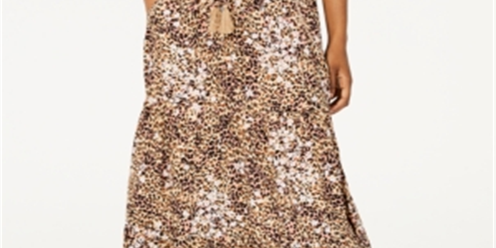 American Rag Junior's Printed Smocked Waist Maxi Skirt Brown Size L