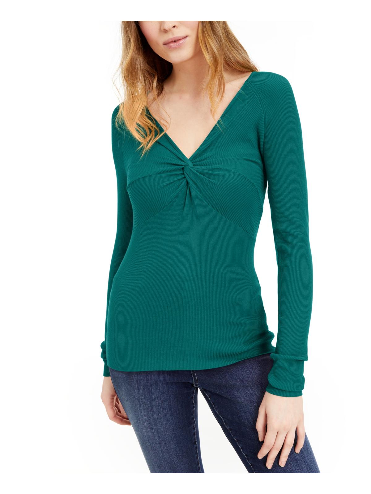 INC International Concepts Women's Ribbed Twist Front Top Green Size X-Large