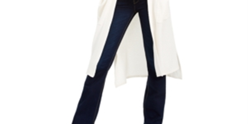 1.STATE Women's Waffle Knit Maxi Cardigan Sweater White