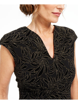 Connected Women's Embellished Zippered Printed Cap Sleeve V Neck Below the Knee Body Con Cocktail Dress Yellow Size 12