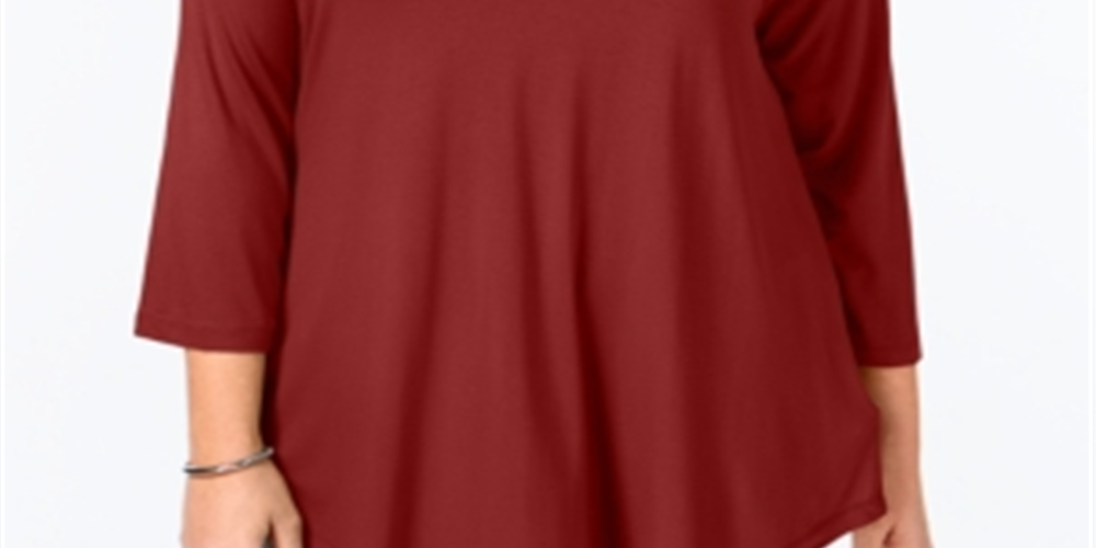 JM Collection Women's Scoopneck Top Red Size 2X