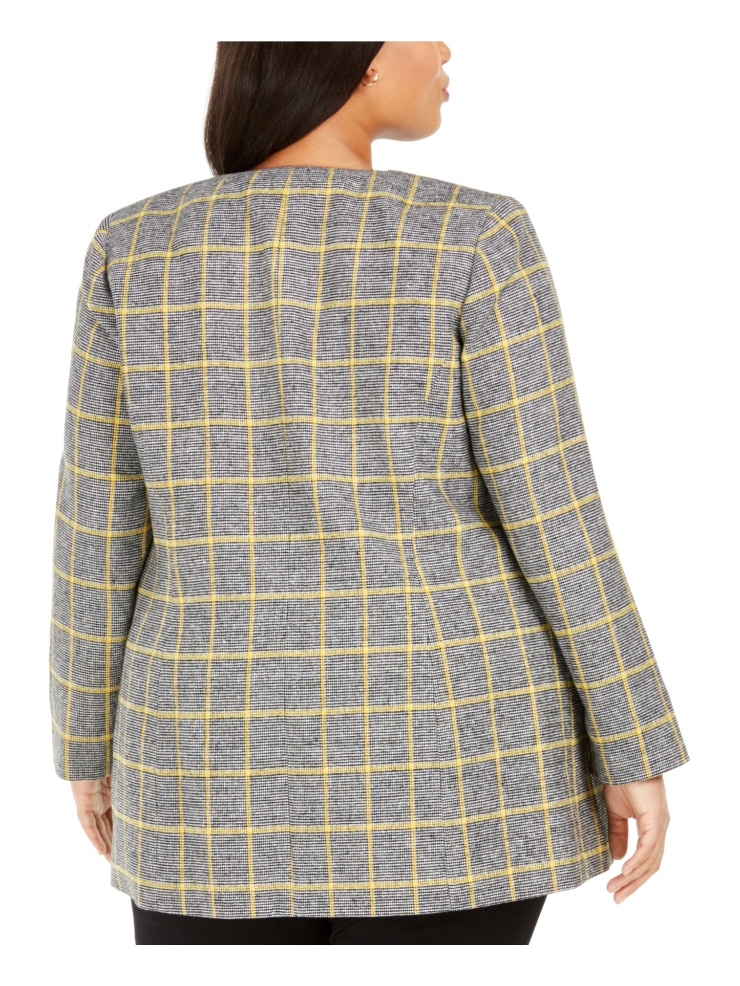 Kasper Women's Plus Open Front Plaid Jacket Yellow Size 14W