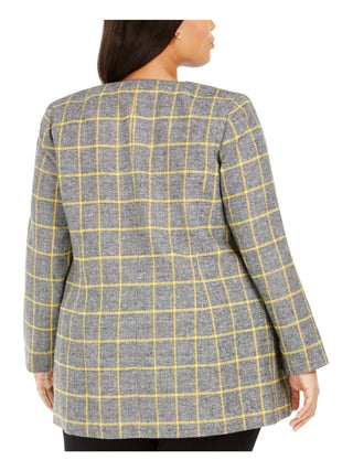 Kasper Women's Plus Open Front Plaid Jacket Yellow Size 14W
