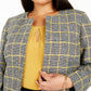 Kasper Women's Plus Open Front Plaid Jacket Yellow Size 14W
