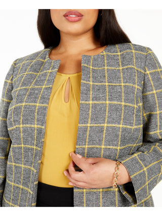 Kasper Women's Plus Open Front Plaid Jacket Yellow Size 14W