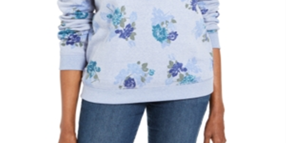 Karen Scott Women's Printed Crewneck Sweatshirt Blue Size Petite M