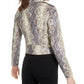 Bar III Women's Faux Leather Animal Print Zip up Jacket Blue Size Large