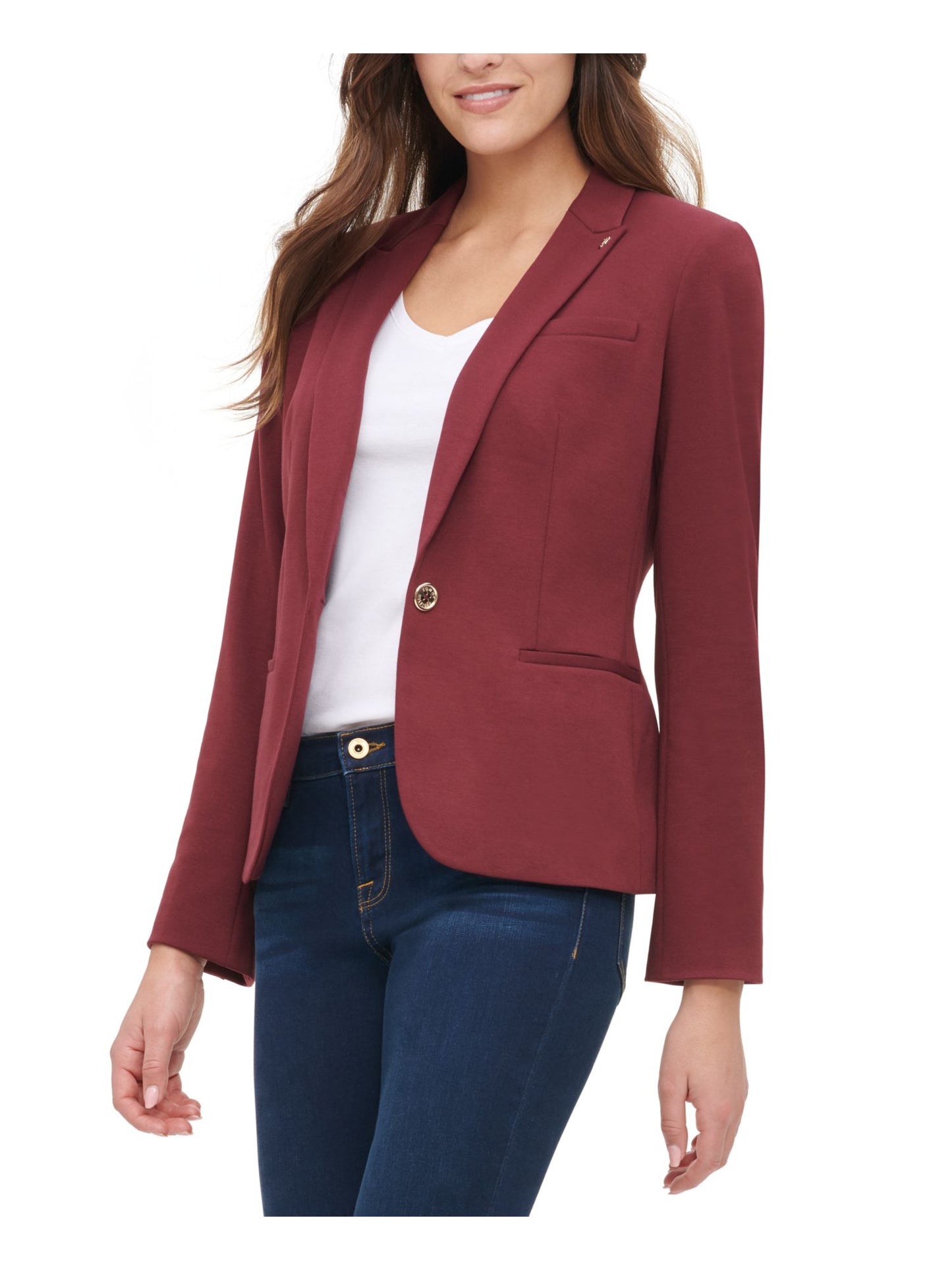 Tommy Hilfiger Women's One Button Elbow Patch Blazer Red Size 14