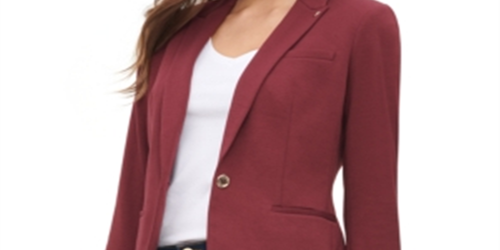Tommy Hilfiger Women's One Button Elbow Patch Blazer Red Size 14
