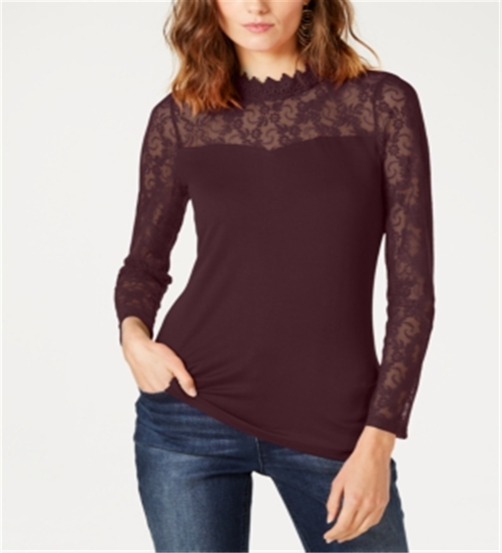 INC International Concepts Women's Lace Yoke Top Port SizeXS