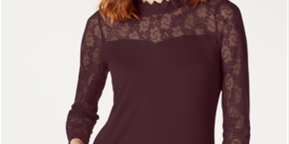 INC International Concepts Women's Lace Yoke Top Port SizeXS