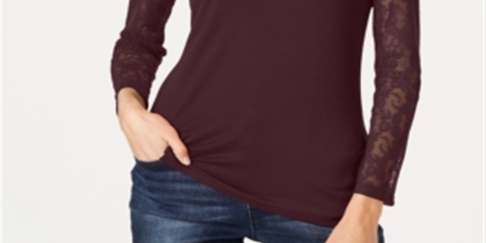 INC International Concepts Women's Lace Yoke Top Port SizeXS