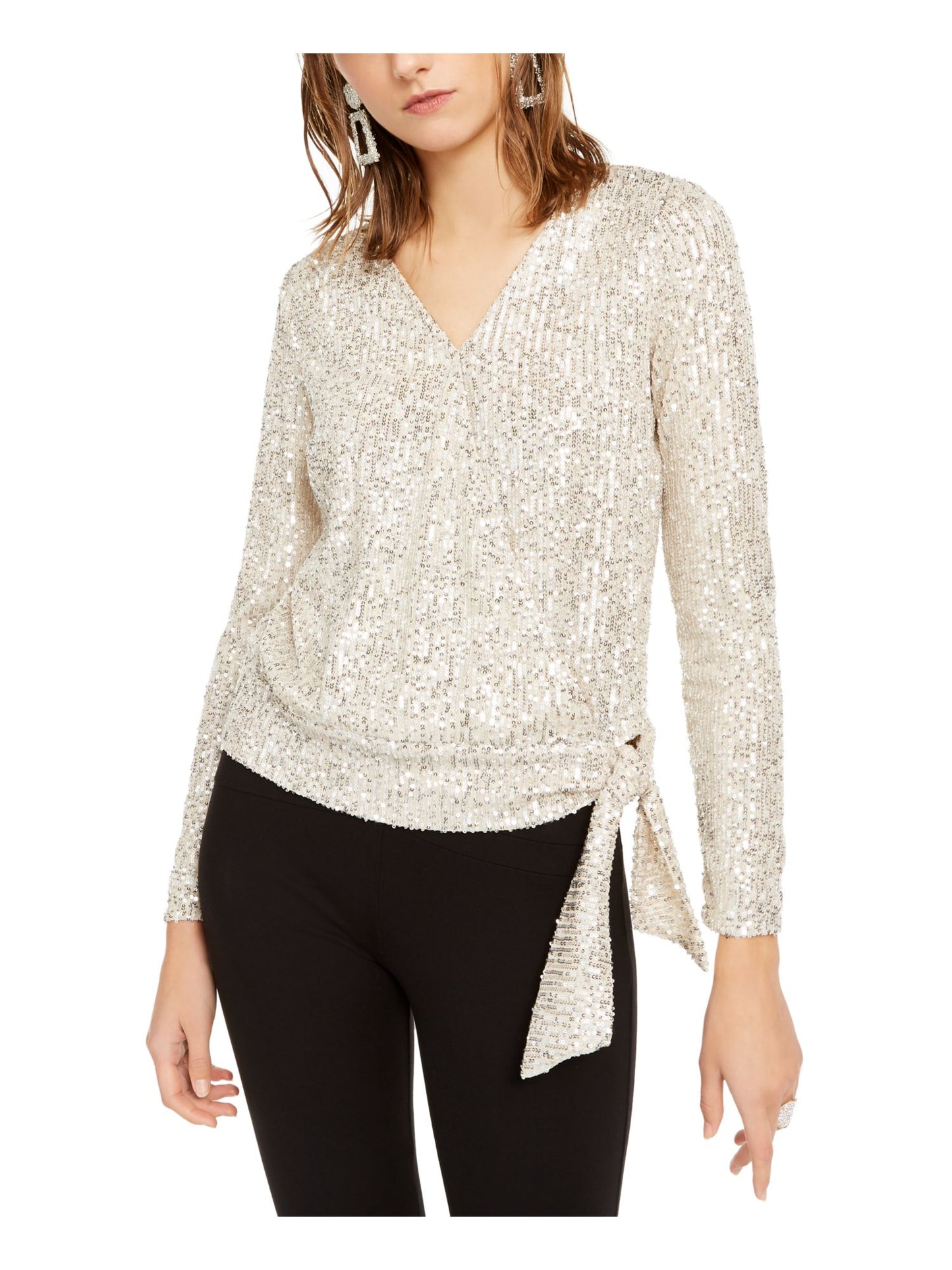 INC International Concepts Women's Sequined Pullover Blouse Gray Size Small