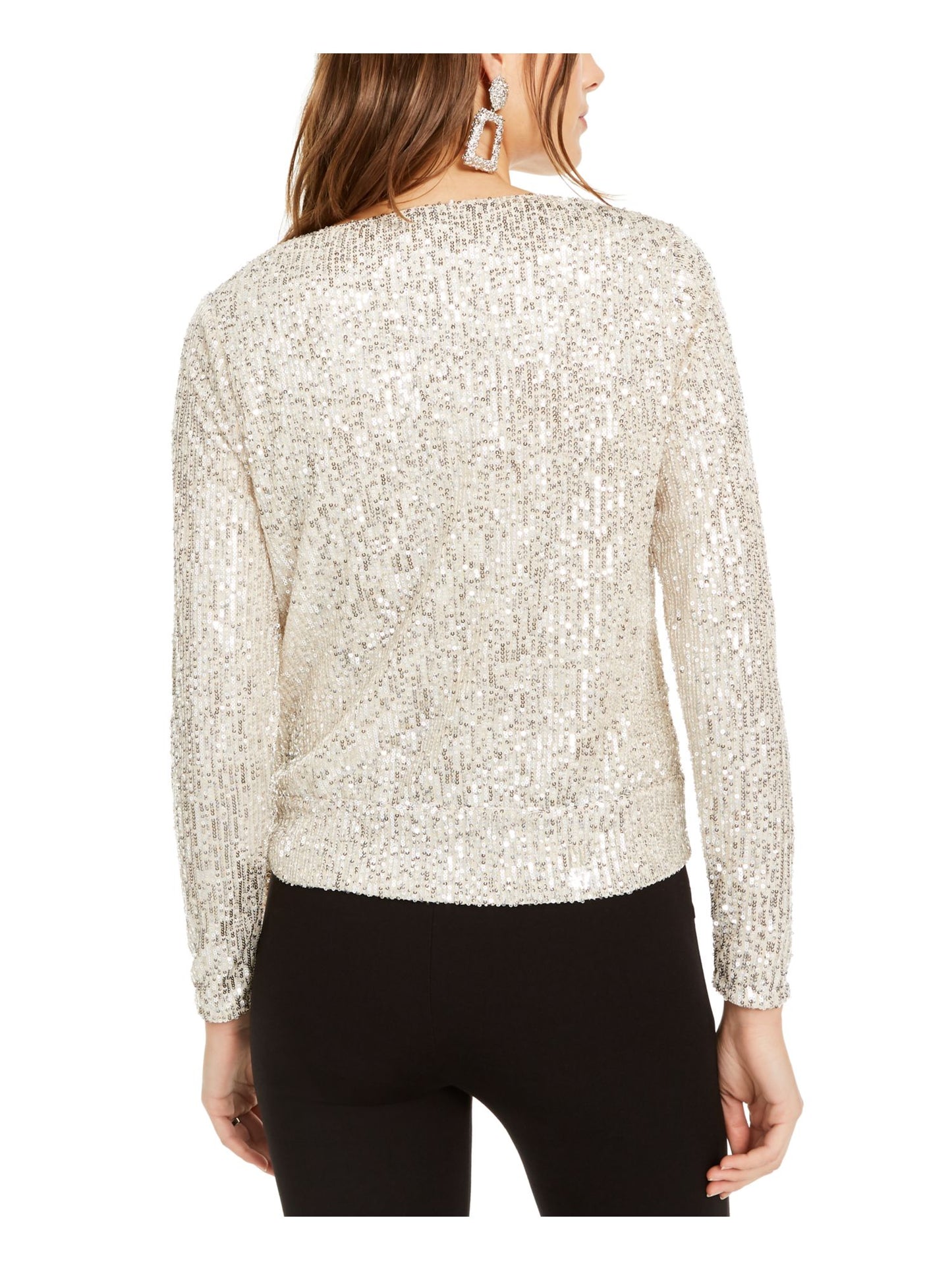 INC International Concepts Women's Sequined Pullover Blouse Gray Size Small