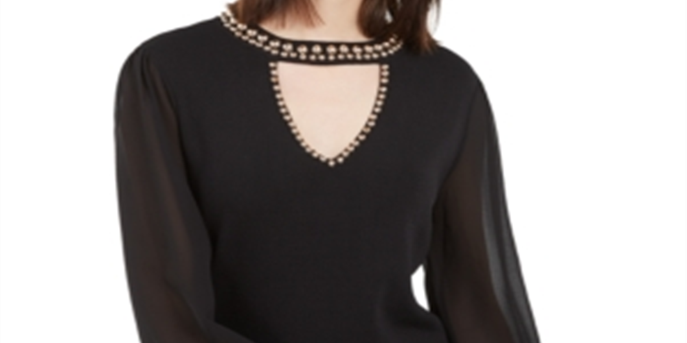 INC International Concepts Women's Studded Keyhole Sweater Black Size M