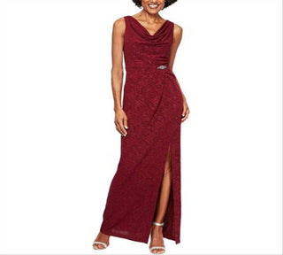 Alex Evenings Women's Sleeveless Maxi Evening Dress Red Size 14