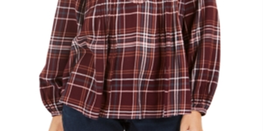 Style & Co Women's Plaid Long Sleeve with Buttons Top Purple Size X-Small