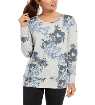 Ideology Women's Floral Long Sleeve Crew Neck T-Shirt Sweater Gray Size Large