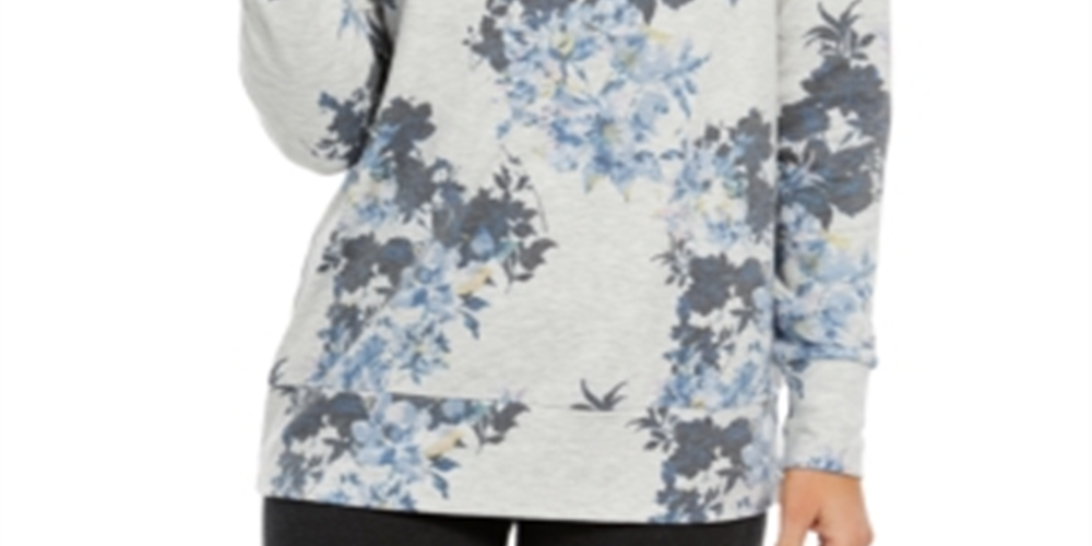 Ideology Women's Floral Long Sleeve Crew Neck T-Shirt Sweater Gray Size Large