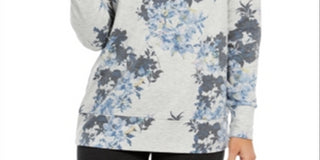 Ideology Women's Floral Long Sleeve Crew Neck T-Shirt Sweater Gray Size Large