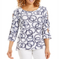 JM Collection Women's Amalfi Printed Split Sleeve Top White Size Large