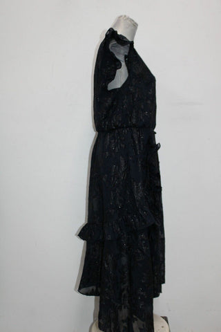 INC International Concepts Women's Ruffled Metallic Sleeveless V Neck MIDI Evening Sheath Dress Blue Size X-Large