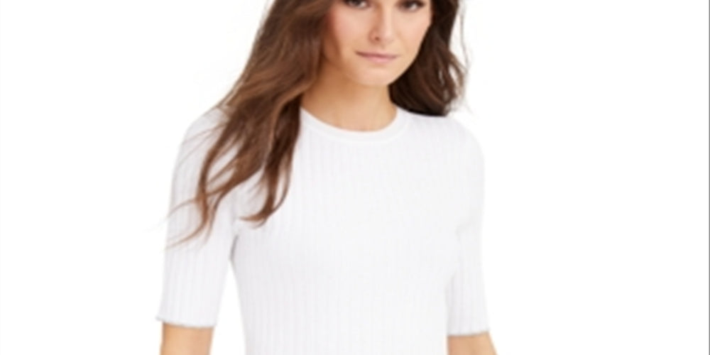 INC International Concepts Women's Ribbed Pullover Sweater White Size Medium