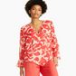 Alfani Women's Sheer Patterned Long Sleeve V Neck Tunic Top Red Size Medium