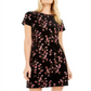 Calvin Klein Women's Embroidered Floral Short Sleeve Jewel Neck Short Sheath Party Dress Black Size 8