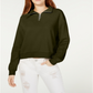 Crave Fame Junior's Waffle Knit Quarter Zip Top Green Size Medium