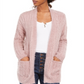 Hippie Rose Juniors' Fuzzy Rib-Knit Cardigan Faded Mauve Pink Size Medium