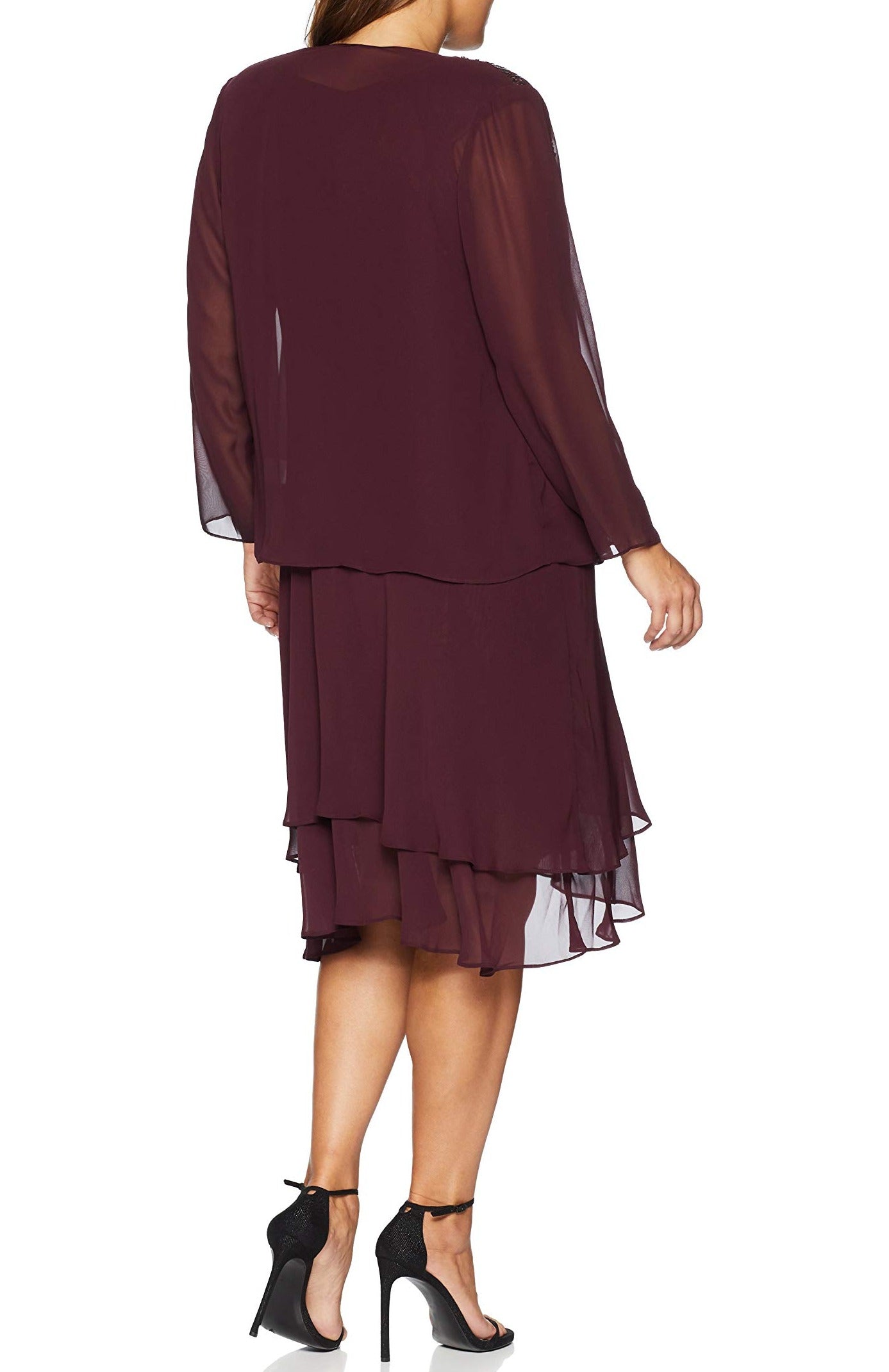 SL Fashions Women's Plus Embellished Dress & Jacket Burgundy Size 14W