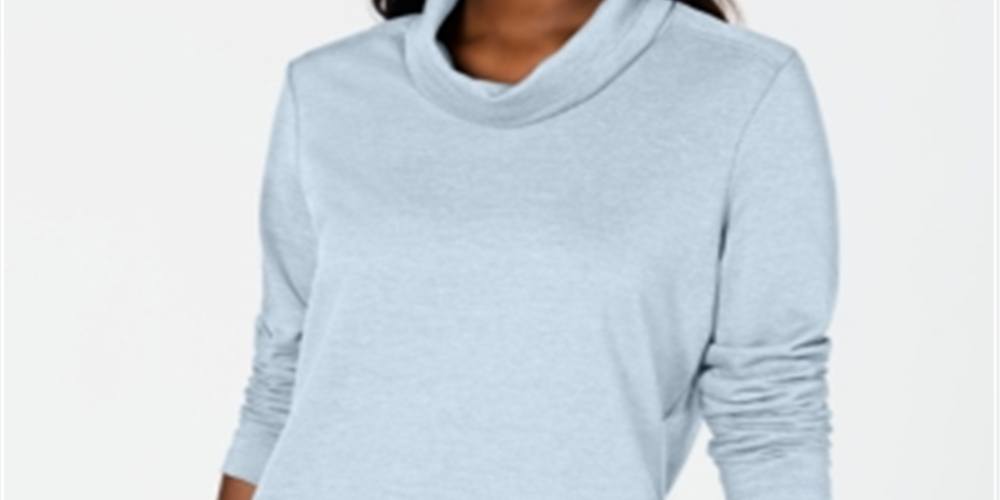 Karen Scott Women's Sport Cowl-Neck Top  Blue Size Large