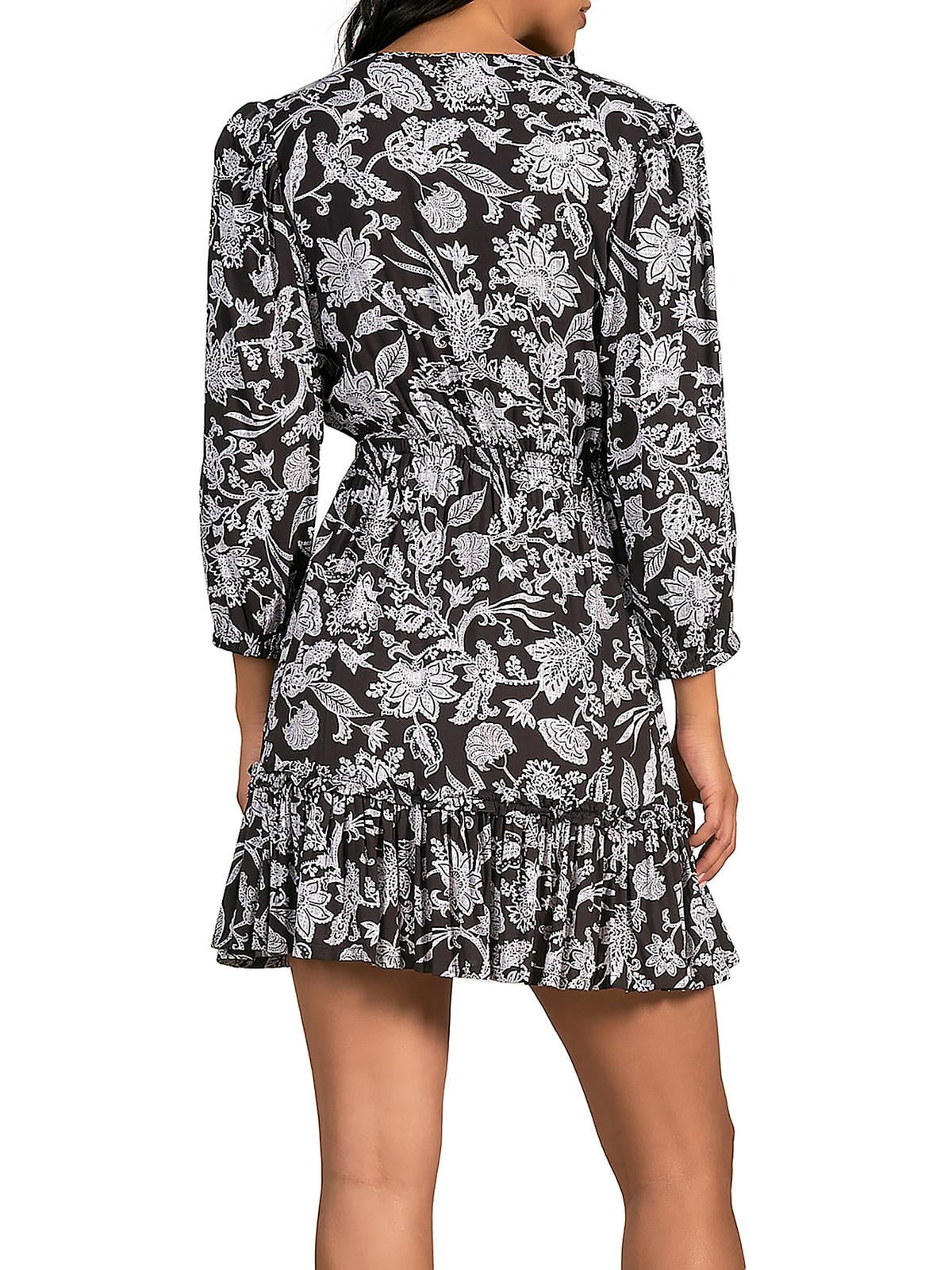 Elan Floral Print Cut Out Mini Dress Black