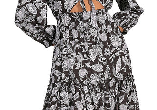 Elan Floral Print Cut Out Mini Dress Black