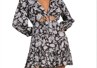 Elan Floral Print Cut Out Mini Dress Black