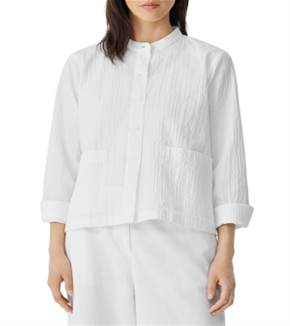 Eileen Fisher Organic Cotton Blend Mandarin Collar Shirt White Size S
