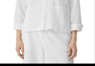 Eileen Fisher Organic Cotton Blend Mandarin Collar Shirt White Size S