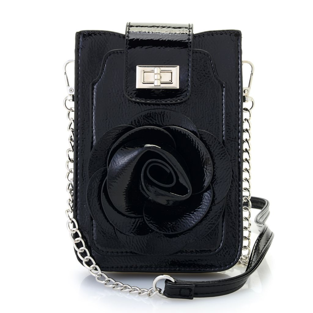 Mellow World "Rosa" Faux Patent Leather Flower Detailed Phone Carrier