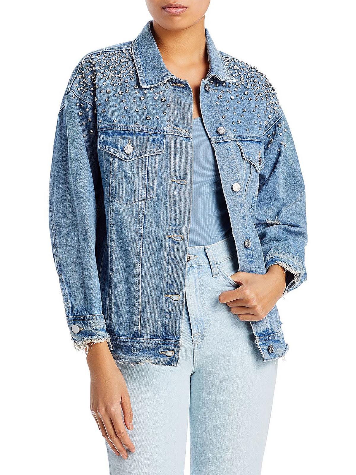 Sunset & Spring Cotton Embellished Denim Jacket Blue Size S