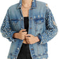 Sunset & Spring Embellished Denim Jacket Blue Size S