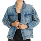 Sunset & Spring Embellished Denim Jacket Blue Size S