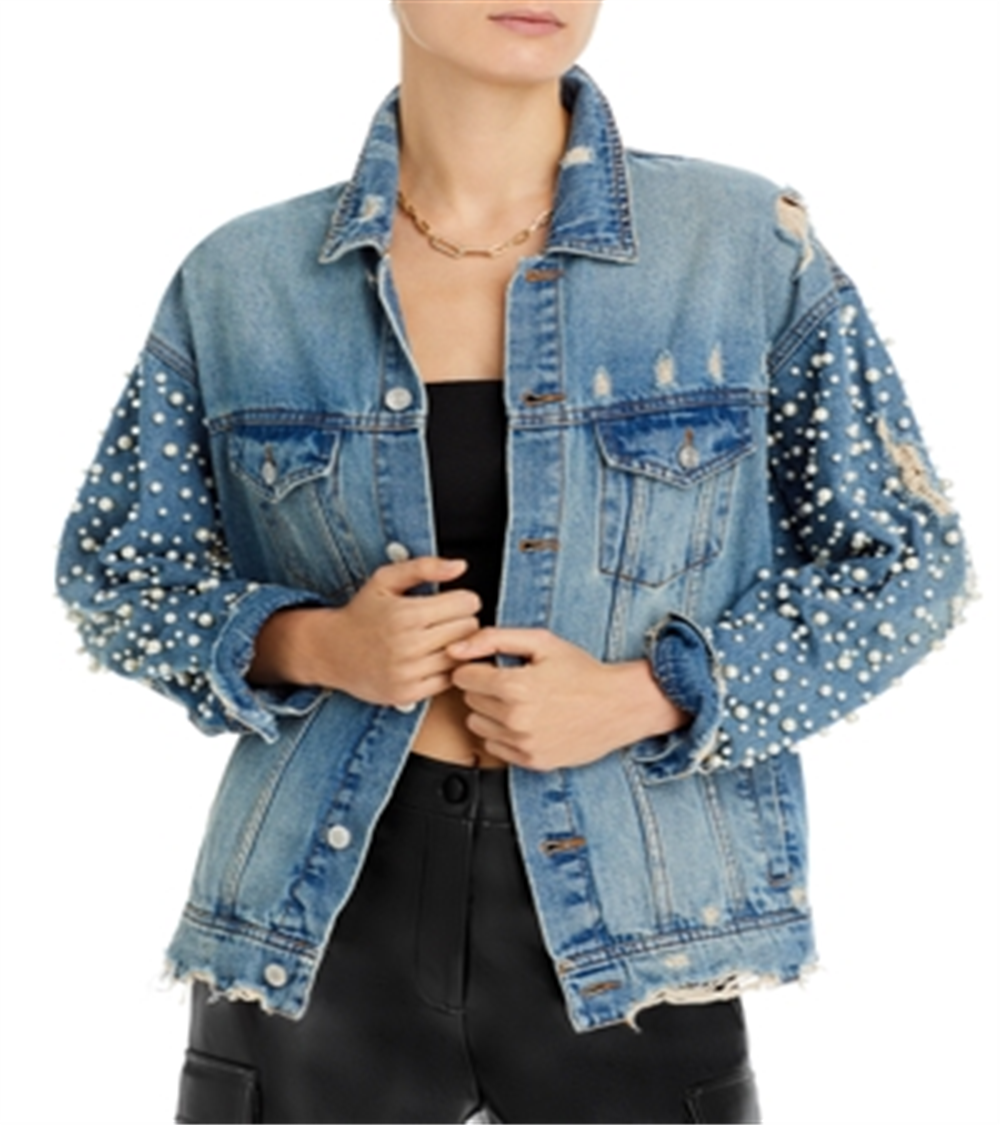 Sunset & Spring Embellished Denim Jacket Blue Size S