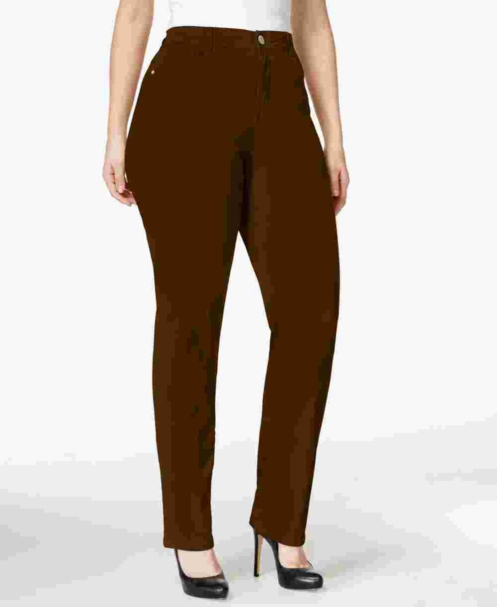 Style & Co Women's Plus & Petite Plus Size Tummy-Control Slim-Leg Jeans Brown Size Petite Small