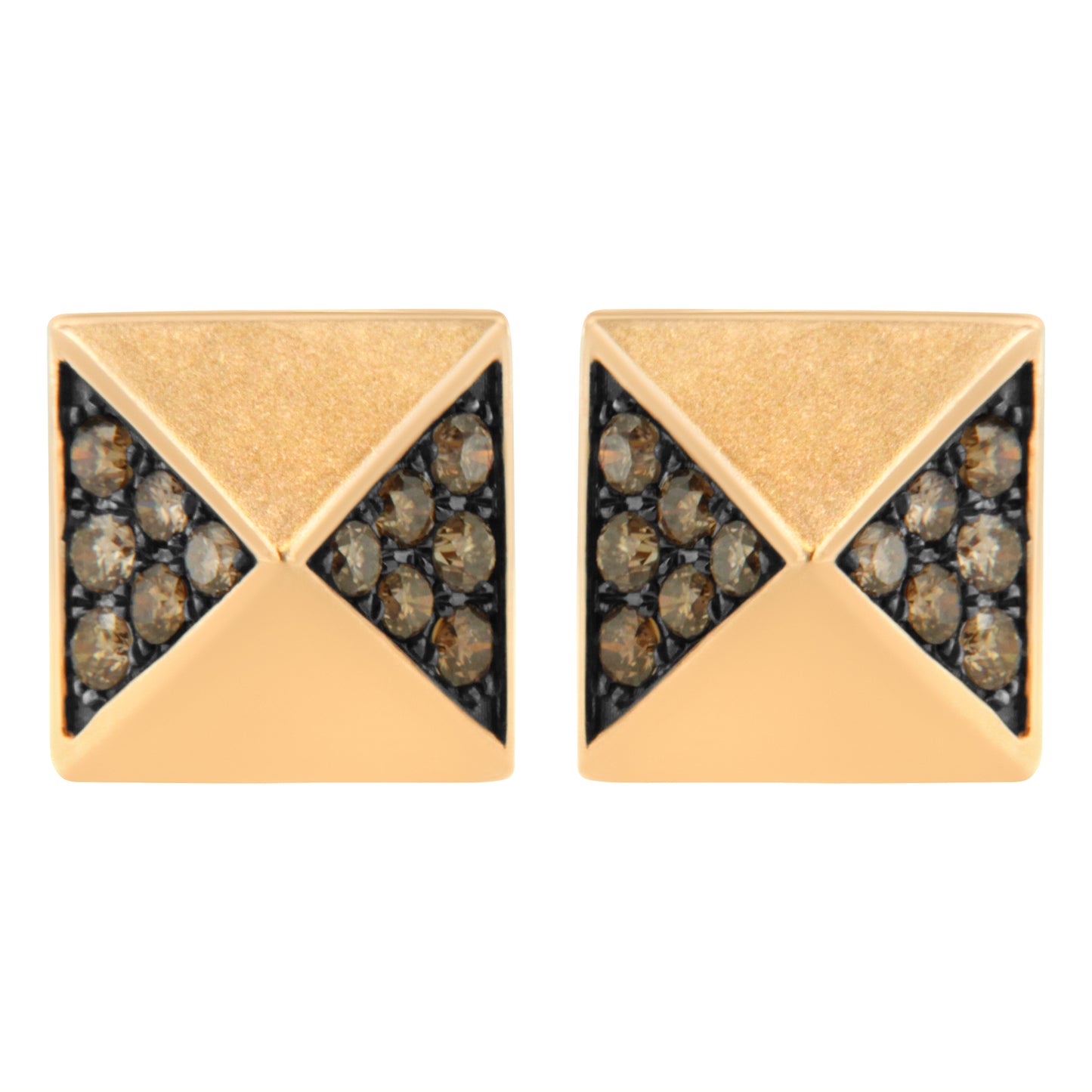 14K Rose Gold 1/4 Cttw Brown Diamond Pyramid Stud Earring (Brown Color, SI1-SI2 Clarity)